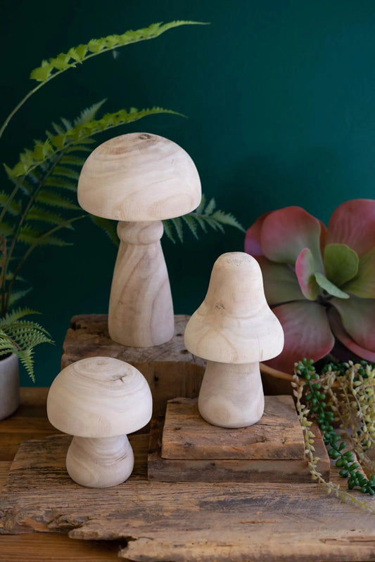 Natural Wooden Mushrooms/Toadstools Set of 3