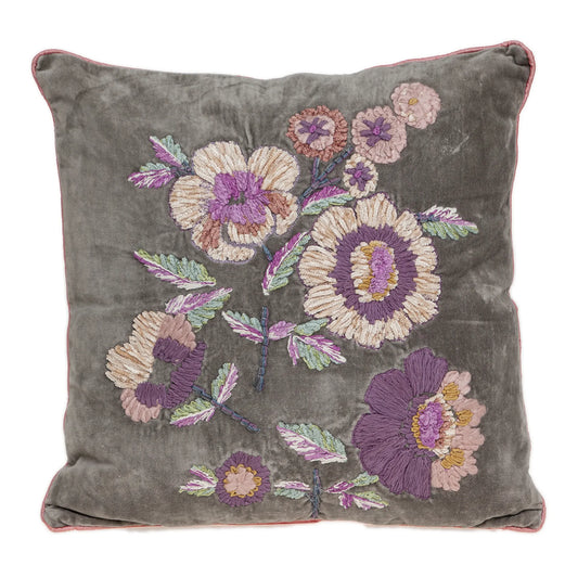 Embroidered Floral Elegance Throw Pillow 18x18