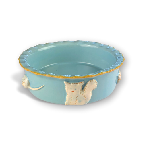 Decorative Embossed Stoneware Cat Food Bowl