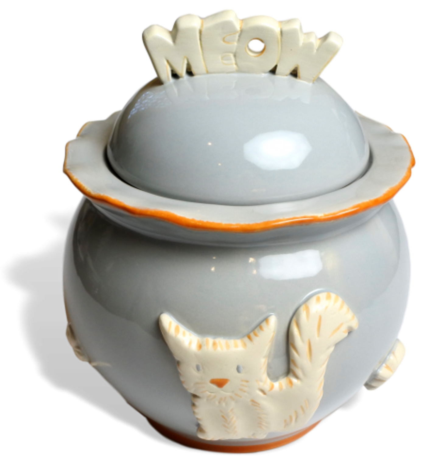 Decorative Stoneware Embossed Cat Treat Jar