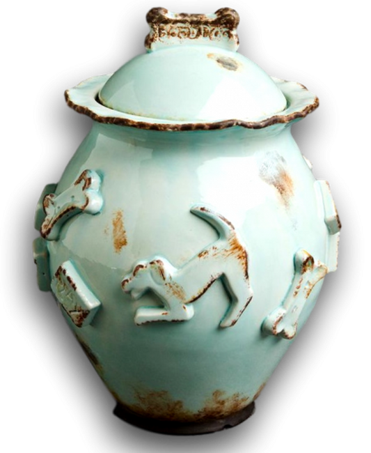 Decorative Embossed Stoneware Dog Treat Jar