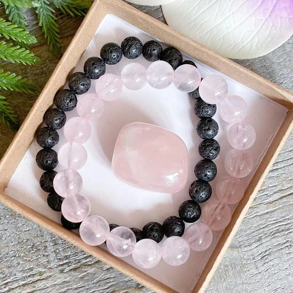 Ruberthen 6mm Lava Stone & 8mm Rose Quartz Aromatherapy Bracelet