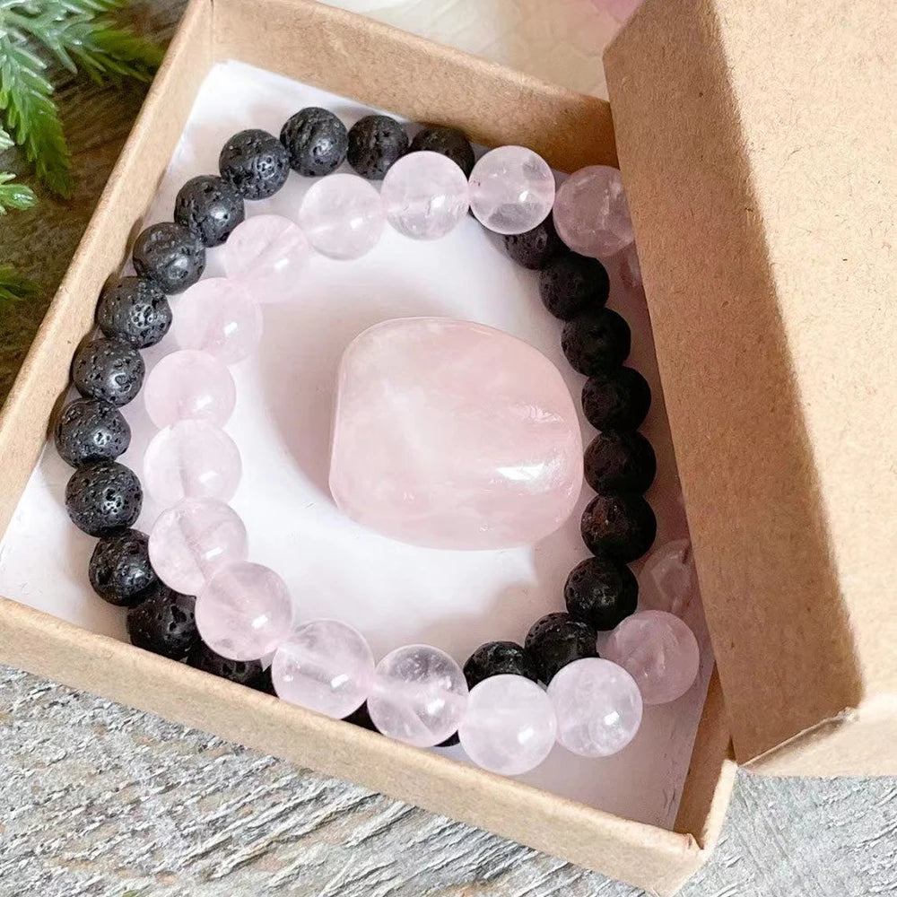 Ruberthen 6mm Lava Stone & 8mm Rose Quartz Aromatherapy Bracelet